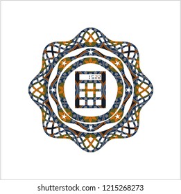 calculator icon inside arabic style badge. Arabesque decoration.