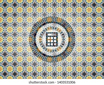 calculator icon inside arabic style badge. Arabesque decoration.