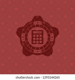 calculator icon inside badge with red background