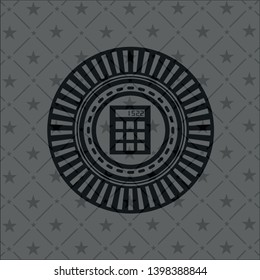 calculator icon inside black emblem. Vintage.
