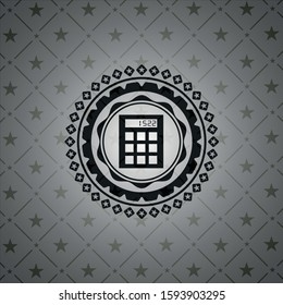 calculator icon inside black emblem