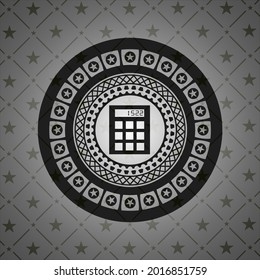 icono de calculadora dentro del emblema negro. Vintage. 