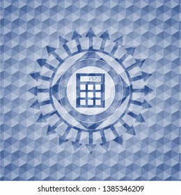 calculator icon inside blue hexagon emblem.