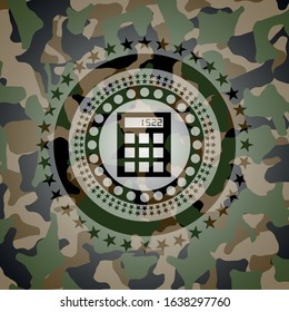 calculator icon inside camouflage emblem