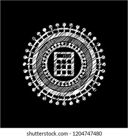 calculator icon inside chalk emblem written on a blackboard