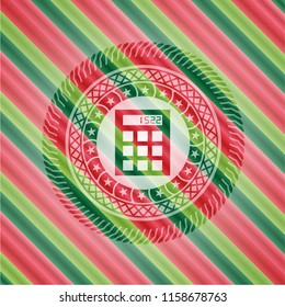 calculator icon inside christmas colors badge.