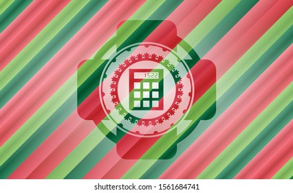 calculator icon inside christmas colors badge.