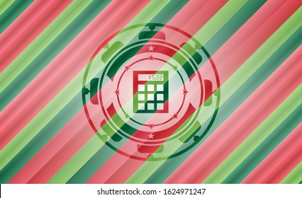 calculator icon inside christmas emblem background.