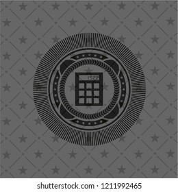 calculator icon inside dark emblem. Retro