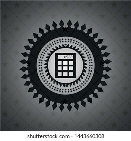 calculator icon inside dark emblem. Retro