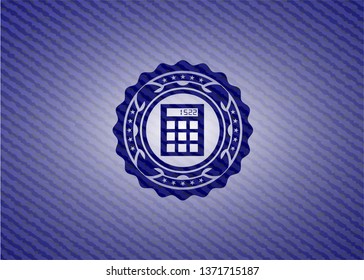 calculator icon inside emblem with denim high quality background