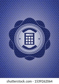 calculator icon inside emblem with jean background