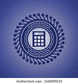 calculator icon inside emblem with jean texture