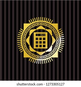 calculator icon inside gold badge or emblem