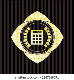 calculator icon inside gold emblem