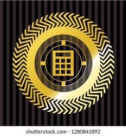 calculator icon inside gold emblem