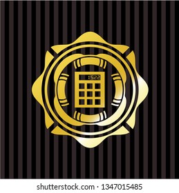 calculator icon inside gold emblem