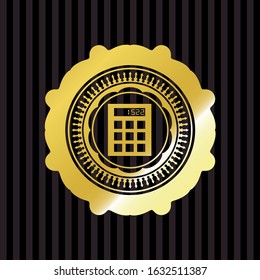 calculator icon inside golden badge or emblem