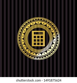 calculator icon inside golden emblem
