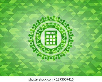 calculator icon inside green mosaic emblem