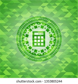 calculator icon inside green mosaic emblem
