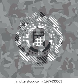 calculator icon inside grey camo emblem