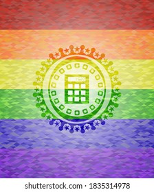 calculator icon inside lgbt colors emblem. 