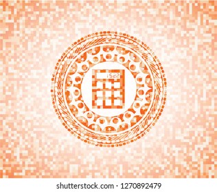 calculator icon inside orange mosaic emblem