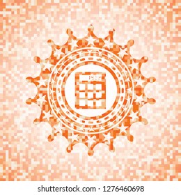 calculator icon inside orange mosaic emblem with background
