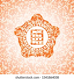 calculator icon inside orange mosaic emblem with background