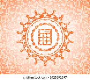 calculator icon inside orange mosaic emblem with background