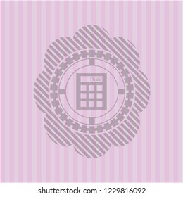 calculator icon inside pink emblem