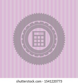 calculator icon inside pink emblem. Vintage.