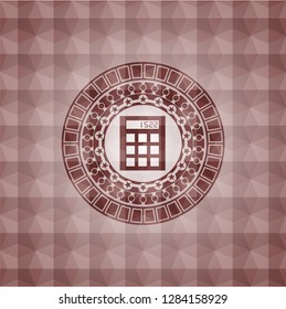 calculator icon inside red badge with geometric background. Seamless.