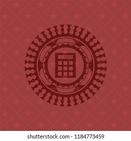 calculator icon inside red emblem. Vintage.