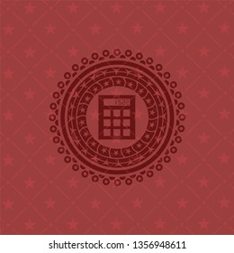 calculator icon inside red emblem