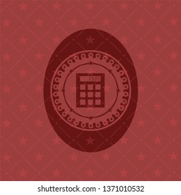 calculator icon inside red emblem. Vintage.