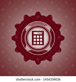 calculator icon inside red emblem. Vintage.