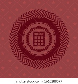 calculator icon inside red emblem. Vintage.