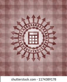 calculator icon inside red geometric badge. Seamless.