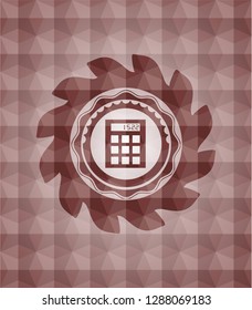 calculator icon inside red geometric badge. Seamless.