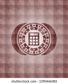 calculator icon inside red seamless badge with geometric pattern background.