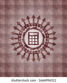 icono de calculadora dentro del emblema rojo transparente con un patrón geométrico.