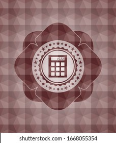 Taschensymbol in rotem, nahtlosem Emblem mit geometrischem Musterhintergrund.