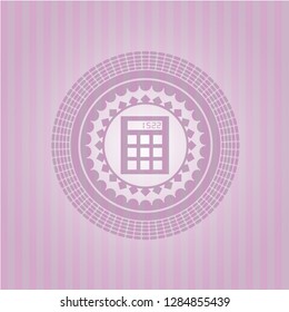 calculator icon inside retro pink emblem