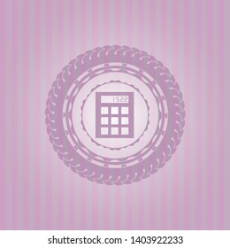 calculator icon inside retro pink emblem