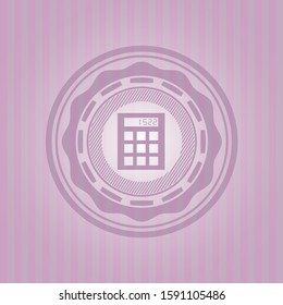 calculator icon inside retro pink emblem