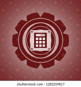 calculator icon inside retro style red emblem