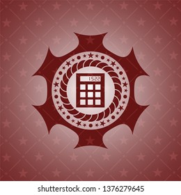 calculator icon inside retro style red emblem