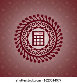 calculator icon inside retro style red emblem